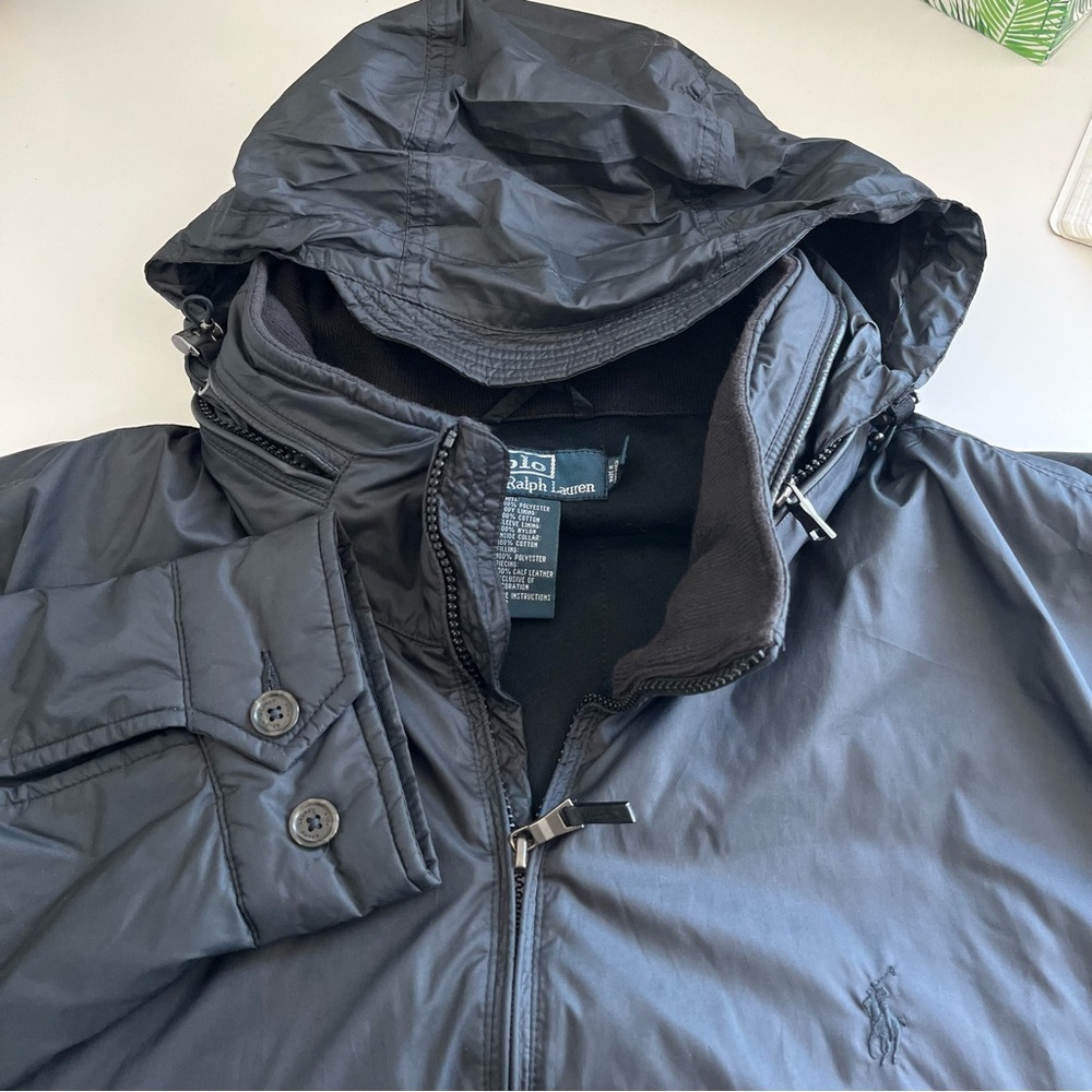 Polo Ralph Lauren Mens Convertible Hooded Jacket Black 2LT Zip‎ Up Softshell VTG